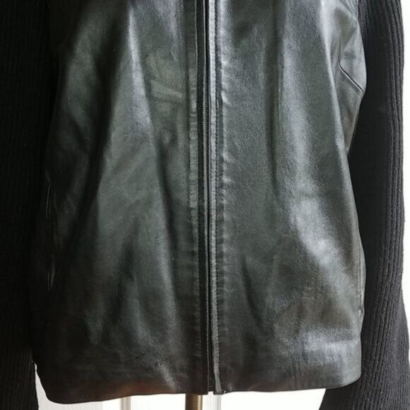 Vintage 80's Jacket Coat Leather Black Ribbed Marvin Richards Women's WOMAN'S LG - Picture 4 of 15